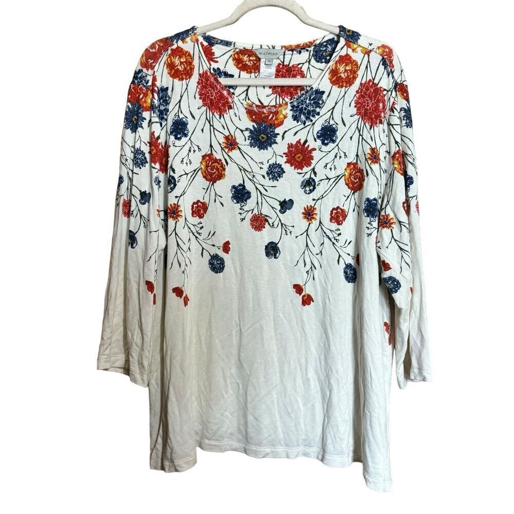 Multiples Top Womens 1X Multicolor Floral Stretch Artsy Blouse Ladies
